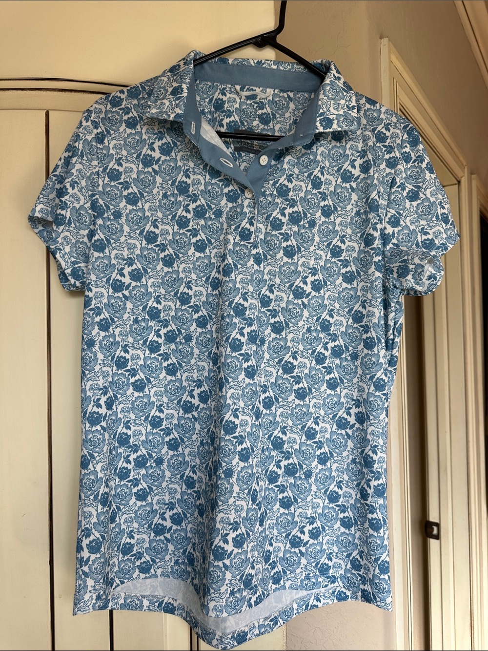 Women's Floral Short Sleeve Polo Tee - Blue